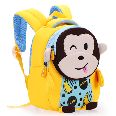 Monkey Wodoodporny plecak dla dzieci Neopren 3D Cute Cartoon Anti Lost Tornistry 2 rozmiary