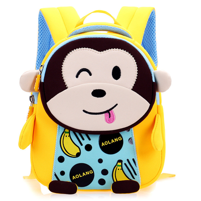 Monkey Wodoodporny plecak dla dzieci Neopren 3D Cute Cartoon Anti Lost Tornistry 2 rozmiary